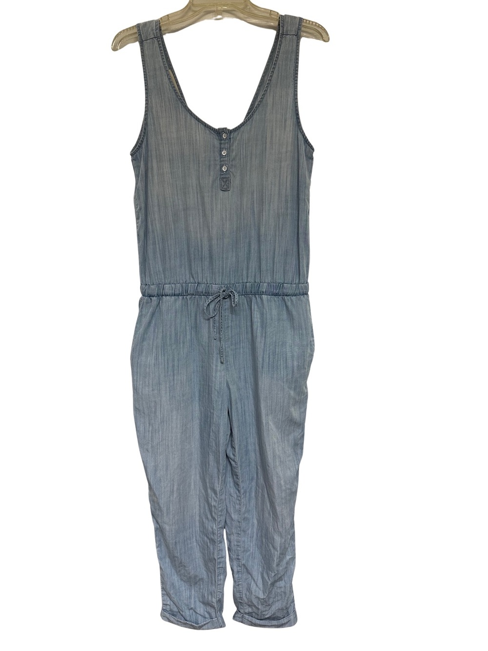 Cloth & Stone Light Blue Chambray Tencel Sleeveless Jumpsuit Drawstring Waist M